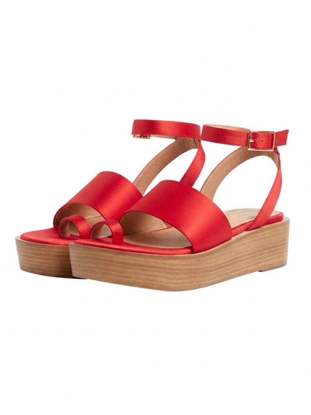Tibi Janie Satin Flatform Sandal Red Satin Size EU 38